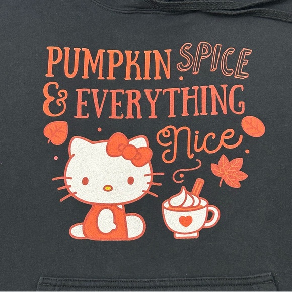 Sanrio Hello Kitty Pumpkin Spice & Everything Nice Black Hoodie Sweatshirt Sz S - Picture 2 of 6